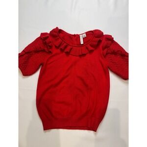 Janie and Jack Sweater Top Kids 10 Red Excellent Ruffle Eyelet Sleeve